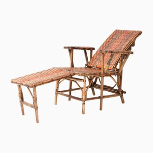 Art Nouveau Childrens Folding Deck Chair or Lounge Chair in Rattan, 1900s
