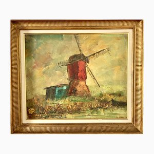 Roger Vandenbulcke, Windmill, 1950s, Oil on Canvas, Framed