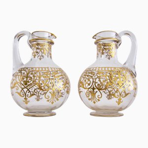 French Gold Hand Painted Crystal Jugs by Cristalleries Saint-Louis, 1900, Set of 2