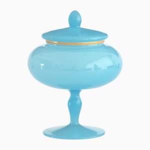 Grande Bonbonnière Turquoise en Opaline de Made Murano Glass, 1950s