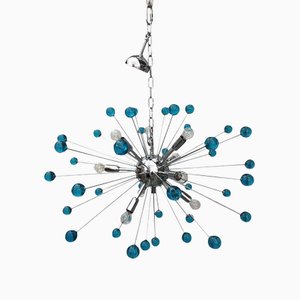 Handgefertigter italienischer Sputnik Kronleuchter aus blauem Muranoglas von Simoeng