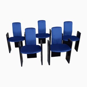 Black Lacquered Wood and Electric Blue Velvet Dining Chairs from Arflex, 1960s, Set of 6