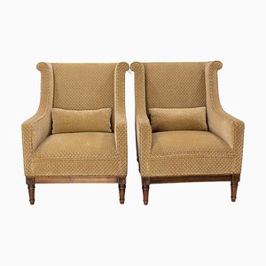 Antique French Lounge Chairs in Beech, Set of 2