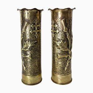 French World War I Brass Thistle and Cross of Lorraine Shells Casing, 1890s, Set of 2