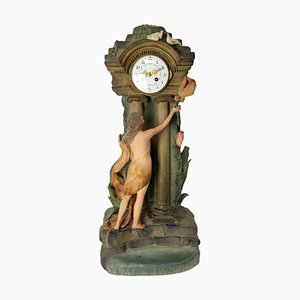 Antique French Mantel Set Clock in Bronze and Marble, 1890s, Set of 3