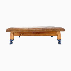 Large Czechoslovakian Leather and Wood Gym Bench, 1940s