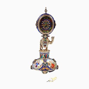 Viennese Silver Enamel Table Clock with Camel Carrying the Case, 1880s