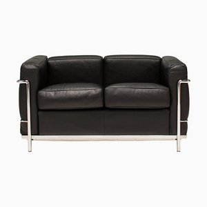 Lc2 Great Comfort 2-Seater Leather Sofa attributed to Le Corbusier, 1980s