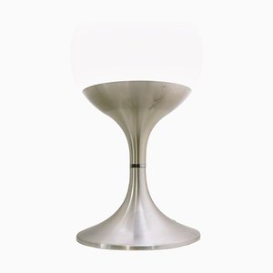 Glass Opaline and Brushed Aluminum Mushroom Table Lamp, 1970s