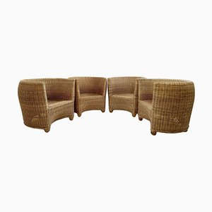 Mid-Century Modern Wickers Armchairs, 1970s, Set of 4