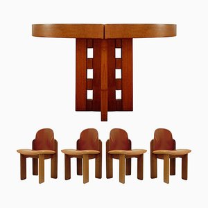 Ausziehbarer Mid-Century Modern Esszimmertisch & Stühle, 1970er, 5er Set