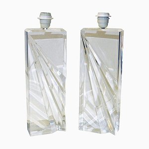 Vintage Rectangular Clear Acrylic Glass Table Lamps, 1970s, Set of 2