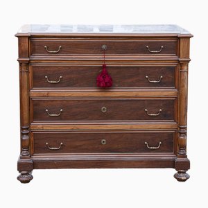 Italian Chest of Drawers in Walnut with White Marble Top, 1870