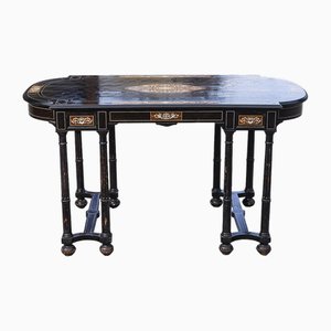 Ferdinando Pogliani Inlaid Desk Table Ebony-stained Wood Inlaid, Italy, 1800s