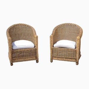 Italian Chairs with Wicker and Midollin, Set of 2