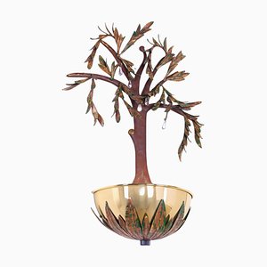 French Olive Tree Gilt Tole Metal Crystal Wall Light