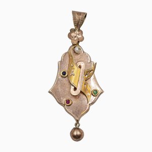 Late 19th Century Bourbon Gold Pendant with Precious Stones and Beads
