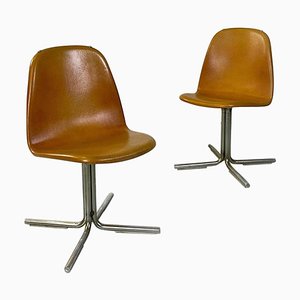 Mid-Century Modern Italian Brown Leather and Steel Chairs, 1960s, Set of 2