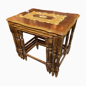 Table Gigogne Antique avec Pieds en Forme de Cabriole, Set de 4