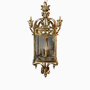 Large Empire French Brass and Glass Lantern