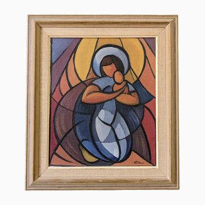 Madonna and Child, 1950s, Oil on Canvas, Framed