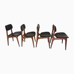 Vintage Wooden Dining Chairs with Black Leather Seats from Stol Kamnik, Former Yugoslavia, 1970s, Set of 4
