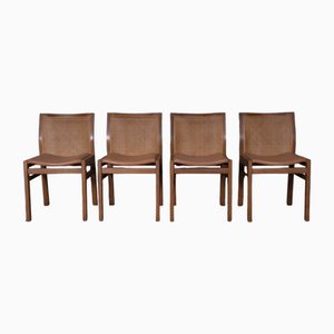 Dining Chairs in Italian Walnut, Leather and Vienna Straw from Molteni & Co, Set of 4