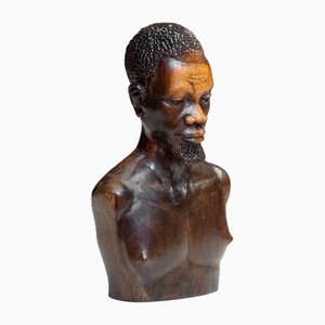 African Carved Male Bust in Rosewood, 1970s