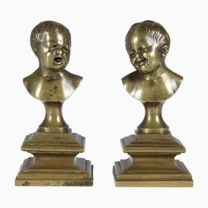 Antique Miniature Bronze Busts of Children Laughing and Crying, 1880s, Set of 2