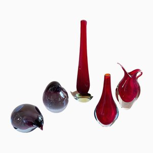 Vases en Verre de Murano et 2 Figurines Pingouins par Livio Seguso, Set de 5