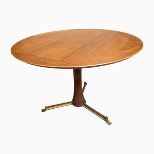 Round Table with Brass Frame and Wooden Top by Giulio Moscatellio for La Permantente Mobili Cantu, 1960s