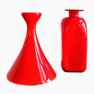 Vases Carnaby en Verre Rouge et Blanc par Per Lütken pour Holmegaard, Denmark, 1960s, Set de 2