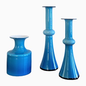 Vases Carnaby en Verre Bleu par Per Lütken pour Holmegaard, Denmark, 1960s, Set de 3