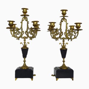 Napoleon III Candelabras with 5 Bronze Branches and Marble, 1890s, Set of 2