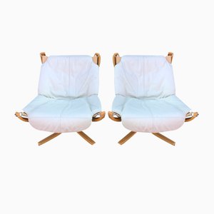 Sedie Falcon vintage in pelle bianca di Sigurd Resell per Vatne Møbler, set di 2