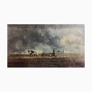 After Gres Serge, Peasant Farmer Plowing, Russia, Mid-20th Century, Oil on Canvas