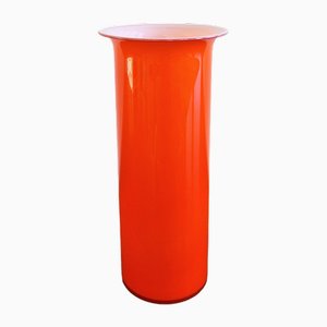 Rainbow Vase in Orange and White Glass by Michael Bang for Holmegaard, Denmark, 1970s