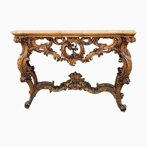 19th Century Louis XV Style Console in Carved and Marble Gilded Wood