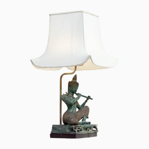 Table Lamp with Phra Aphai Mani Figurine in Gilt Bronze, 1970s