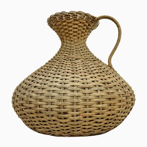 Französische Mid-Century Vase aus gewebtem Rattan, 1950er