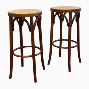 Set of Bentwood & Rattan Barstools, 1970s