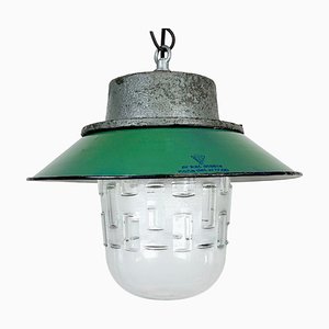 Industrial Green Enamel and Cast Iron Pendant Light, 1960s