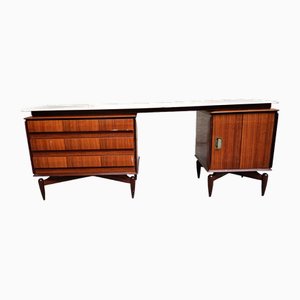 Dressing Table with Rosewood & Brass Handles & White marble top, 1950s