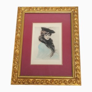 Helleu, Portrait of Mme Chéruit, Early 20th Century, Watercolor Lithograph