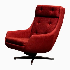 Red Swivel and Rocking Lounge Chair by Alf Svensson for Dux, Sweden, 1960s