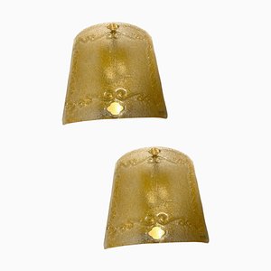 Large Venetian Gold Frosted Murano Glass Sconces, 1970s, Set of 2