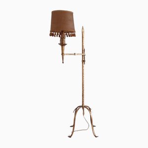 French Gilt Metal Floor Lamp with Swing Arm, 1950s-1960s
