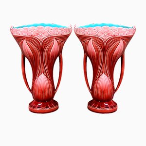 19th Century Earthenware Vases by Digoin Sarreguemines, Set of 2