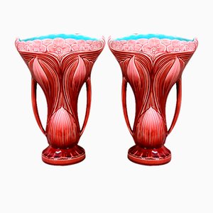 19th Century Earthenware Vases by Digoin Sarreguemines, Set of 2