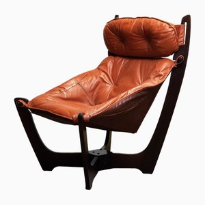 Cognac Leather Luna Lounge Chair by Odd Knutsen for Hjellegjerde Møbler, 1970s